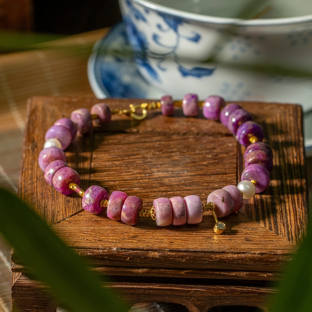 舒俱来樱花粉直切算盘珠DIY18k金手链/多样性发一/C301