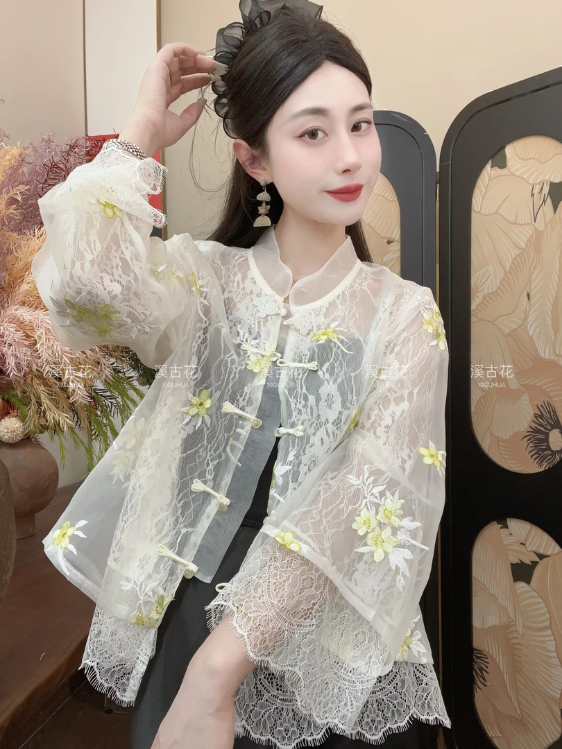 【梦月笙】2025夏季薄款刺绣防晒外套女新中式蕾丝百搭国风上衣