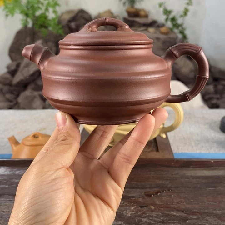 紫砂茶壶底槽清双线竹鼓230左右的容量半手制作