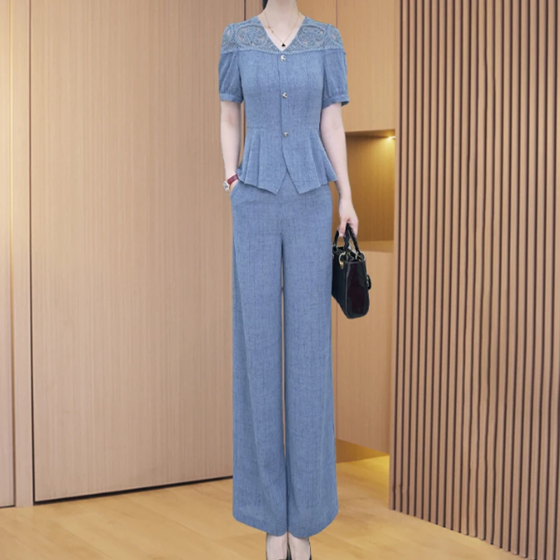 【两件套】25706夏季优雅洋气气质时尚休闲薄款收腰显瘦套裤-XZY