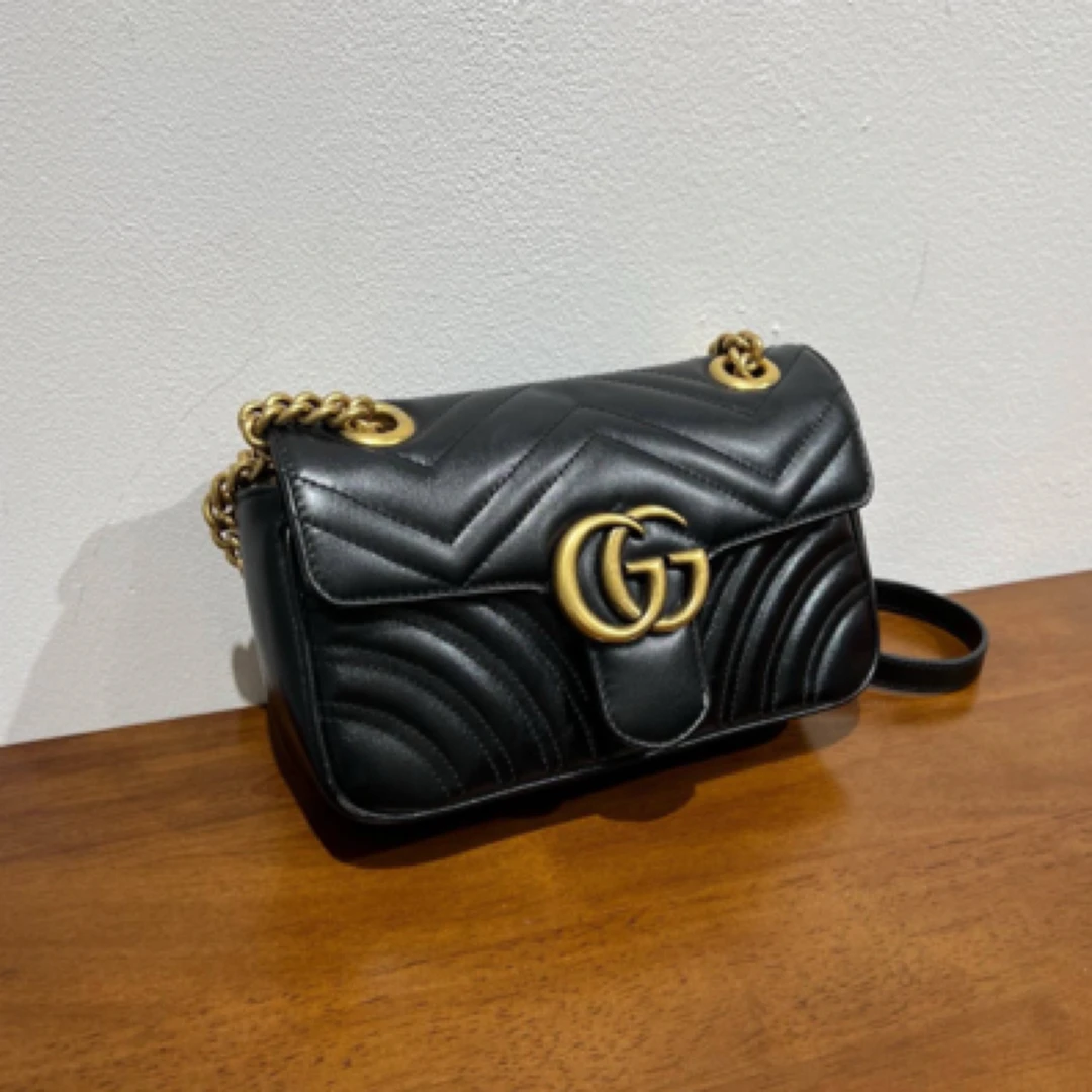 99新 GUCCI/古驰 黑金马蒙22高级百搭时尚经典单肩斜挎包