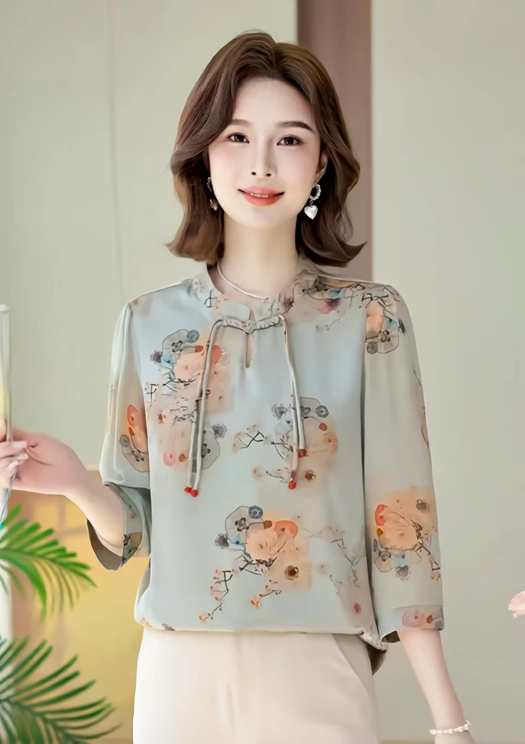 6333-新款气质妈妈装中老年女装夏季夏装新中式国风中袖洋气上衣