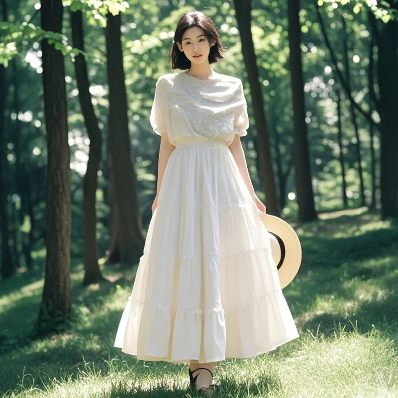 白色半身裙女2025夏季新款薄款高压显瘦垂坠感半裙a字蛋糕裙长裙