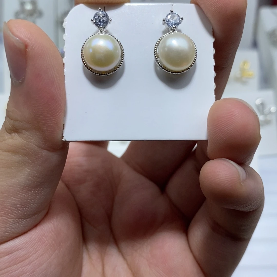 淡水珍珠耳饰银S925镶嵌