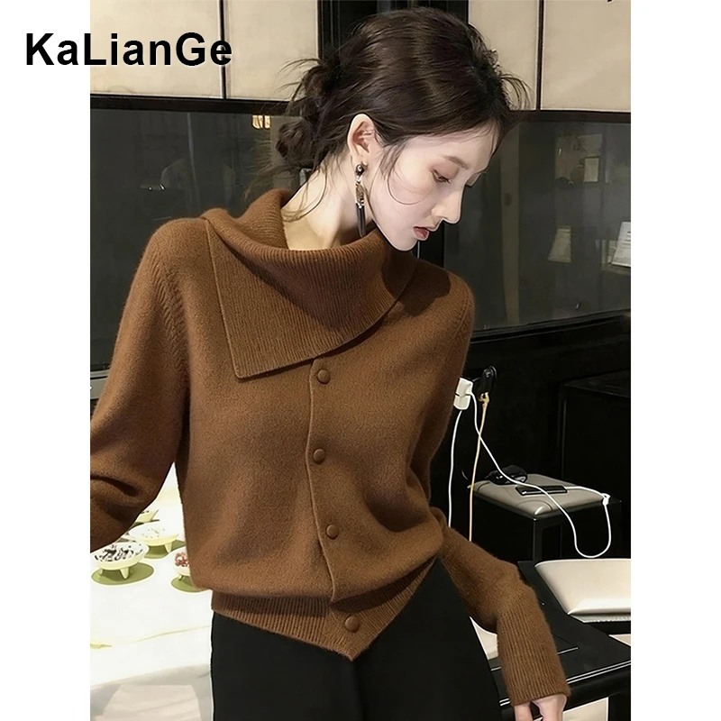 卡莲格/韩系慵懒高领软糯毛衣女2025秋冬高级感加厚保暖套头上衣