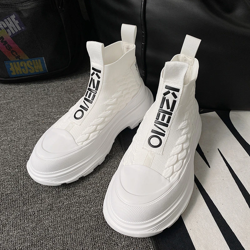 9098超火高帮鞋夏季男时尚增高弹力袜子百搭厚底飞织潮鞋软底