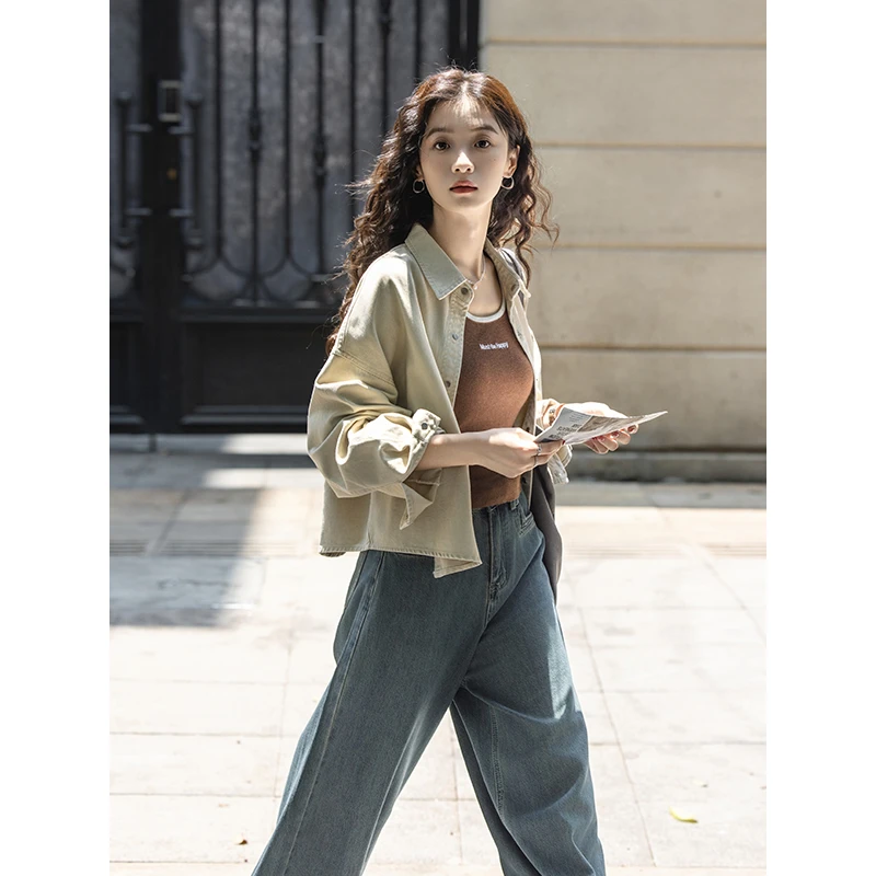 2025春季新款韩系穿搭休闲风衬衫上衣背心搭配牛仔裤显瘦三件套女