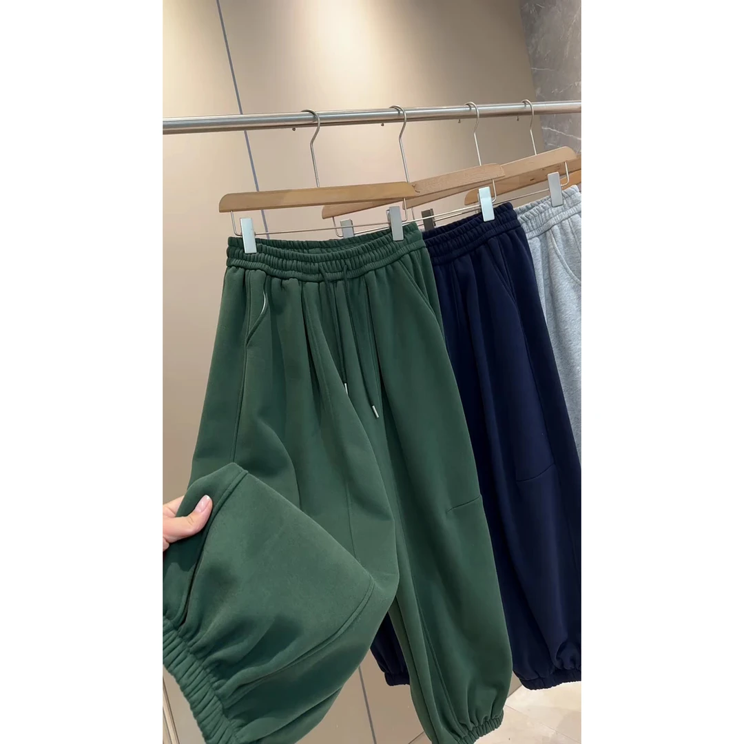 欧货休闲秋冬季双扎线加绒女款卫裤