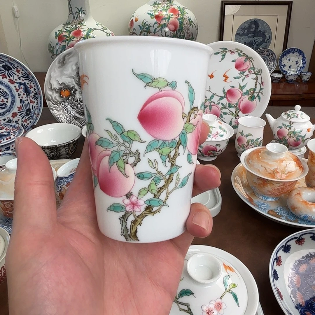 粉彩五桃可乐杯350c