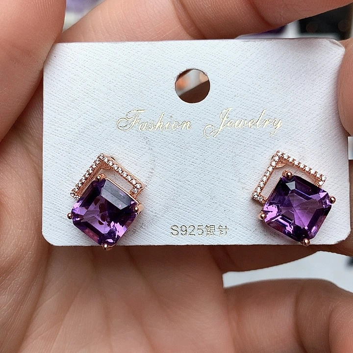 紫晶耳饰银S925镶嵌L设计款