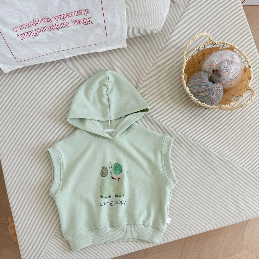 HM058-儿童卡通连帽无袖卫衣春季新款男童中小童卫衣马甲上衣