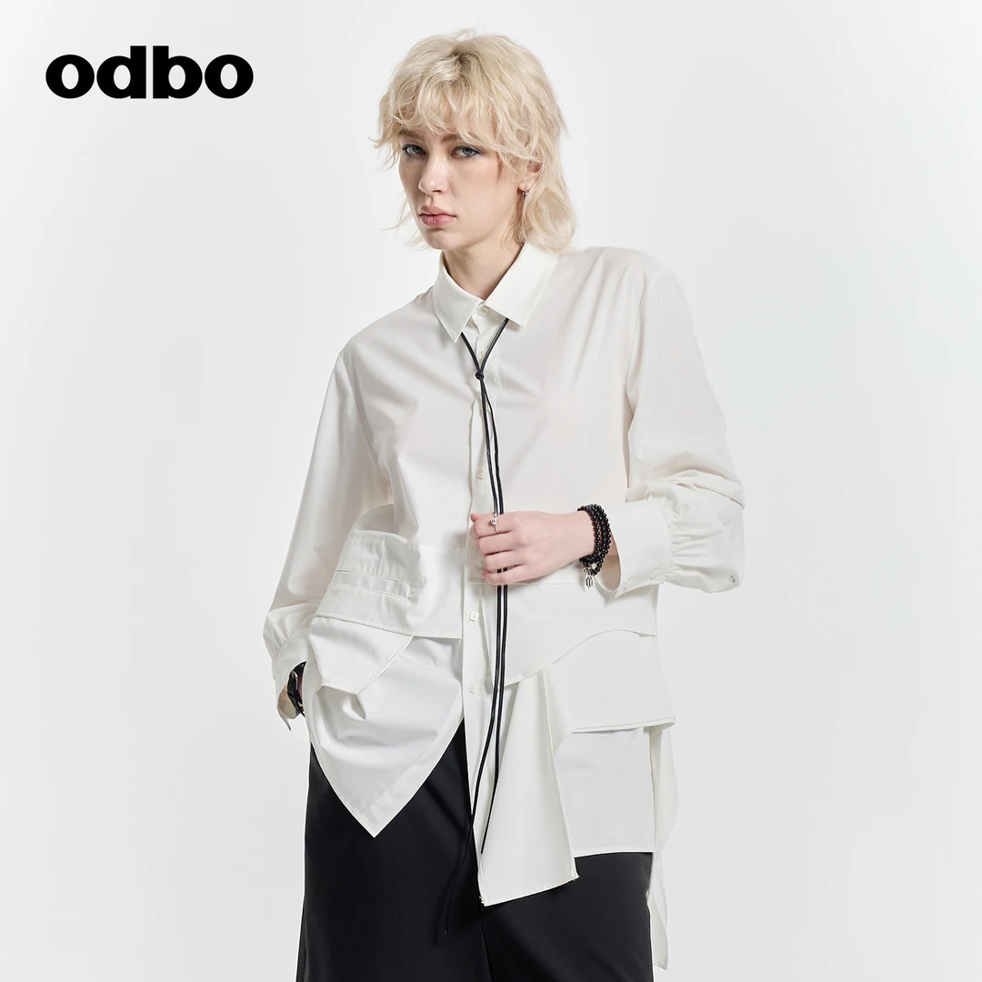 odbo/欧迪比欧衬衫女士上衣春夏设计感原创时尚白色长袖2025新款