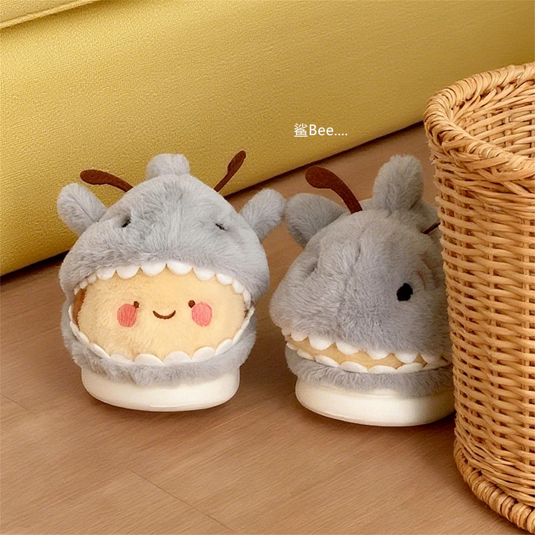 细细条 鲨bee新款网红情侣男女冬季毛毛鞋防滑保暖可爱包头棉拖鞋