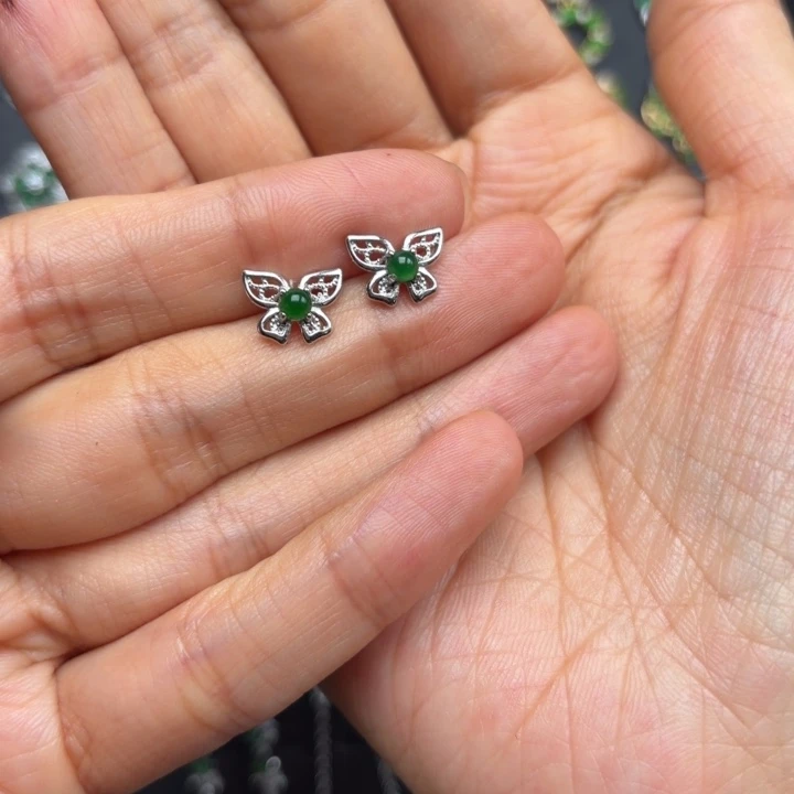 翡翠银S925镶嵌耳饰