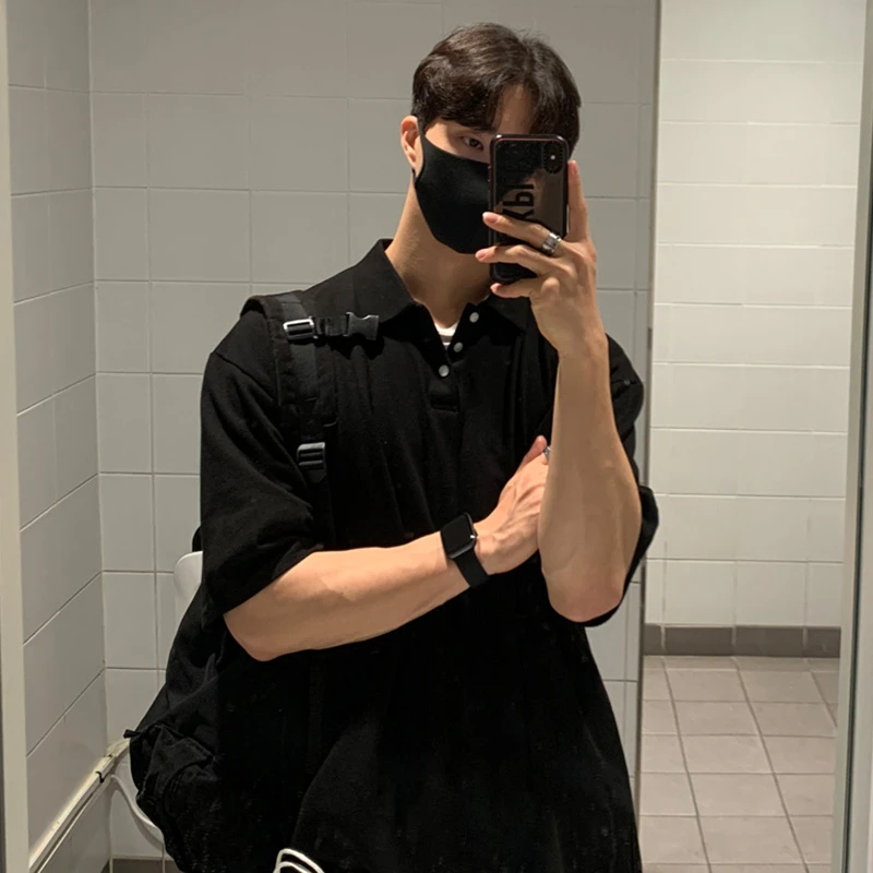 夏季薄款POLO短袖衫翻领T恤男士棉宽松港风百搭纯色简约半袖体恤