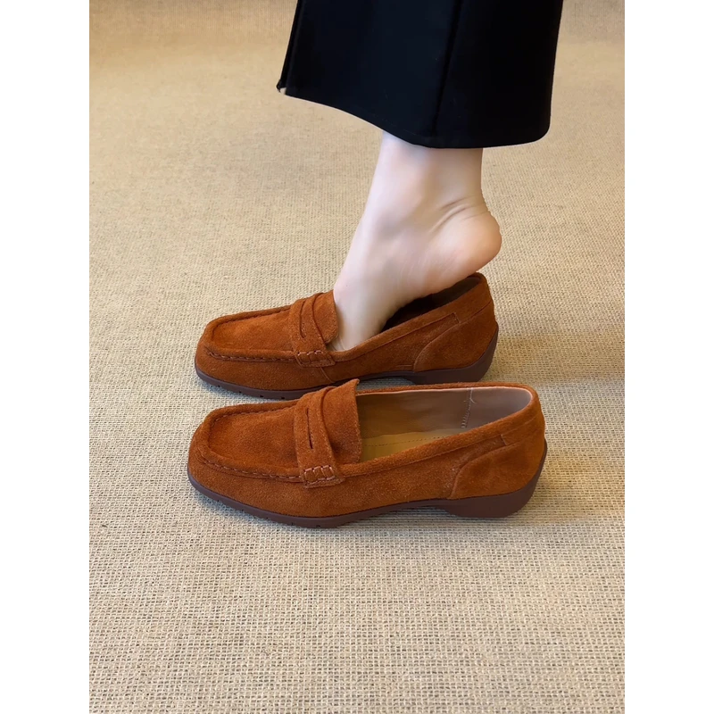 nnmiss·34-40/3cm简约复古方头磨砂皮粗跟乐福鞋百搭通勤中口单鞋