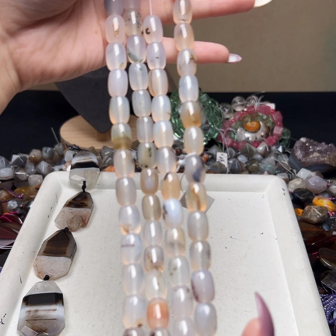 玛瑙/玉髓合金珠宝半成品d135 10*13.8m 荔枝冻桶珠一条