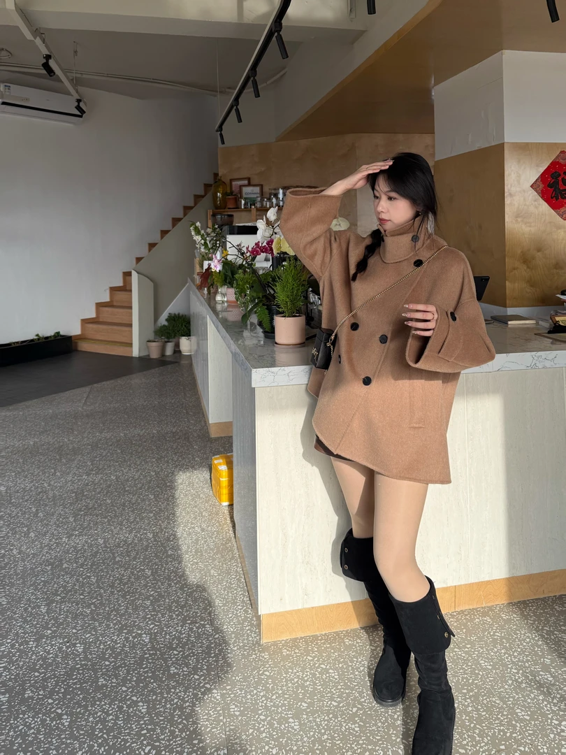 [魔法拼图]一衣三穿100羊毛大衣女立领手工斗篷小个子落肩短款530