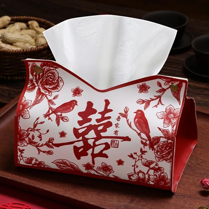 红色纸盒喜庆喜字高颜值创意纸巾盒家用结婚客厅好事发生车载装饰