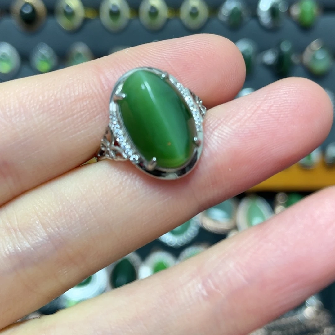 吊坠(不含链)银S925镶嵌和田玉（碧玉）