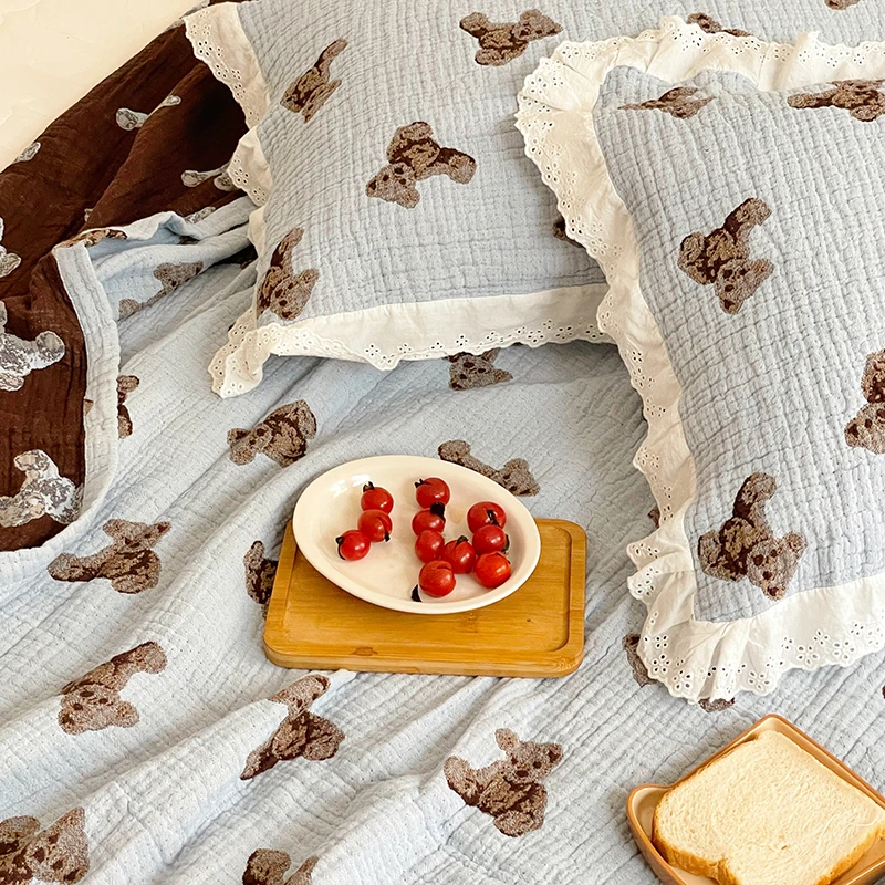 韩系全棉春夏四层纱皱皱纱纯棉毛巾被加厚榻榻米单人网红