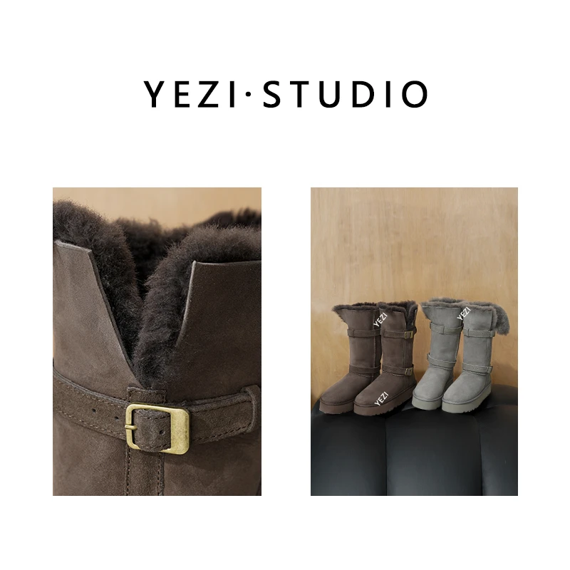 【暖冬骑士】羊皮毛一体可卷边两穿绒面厚底高筒靴雪地靴25449030