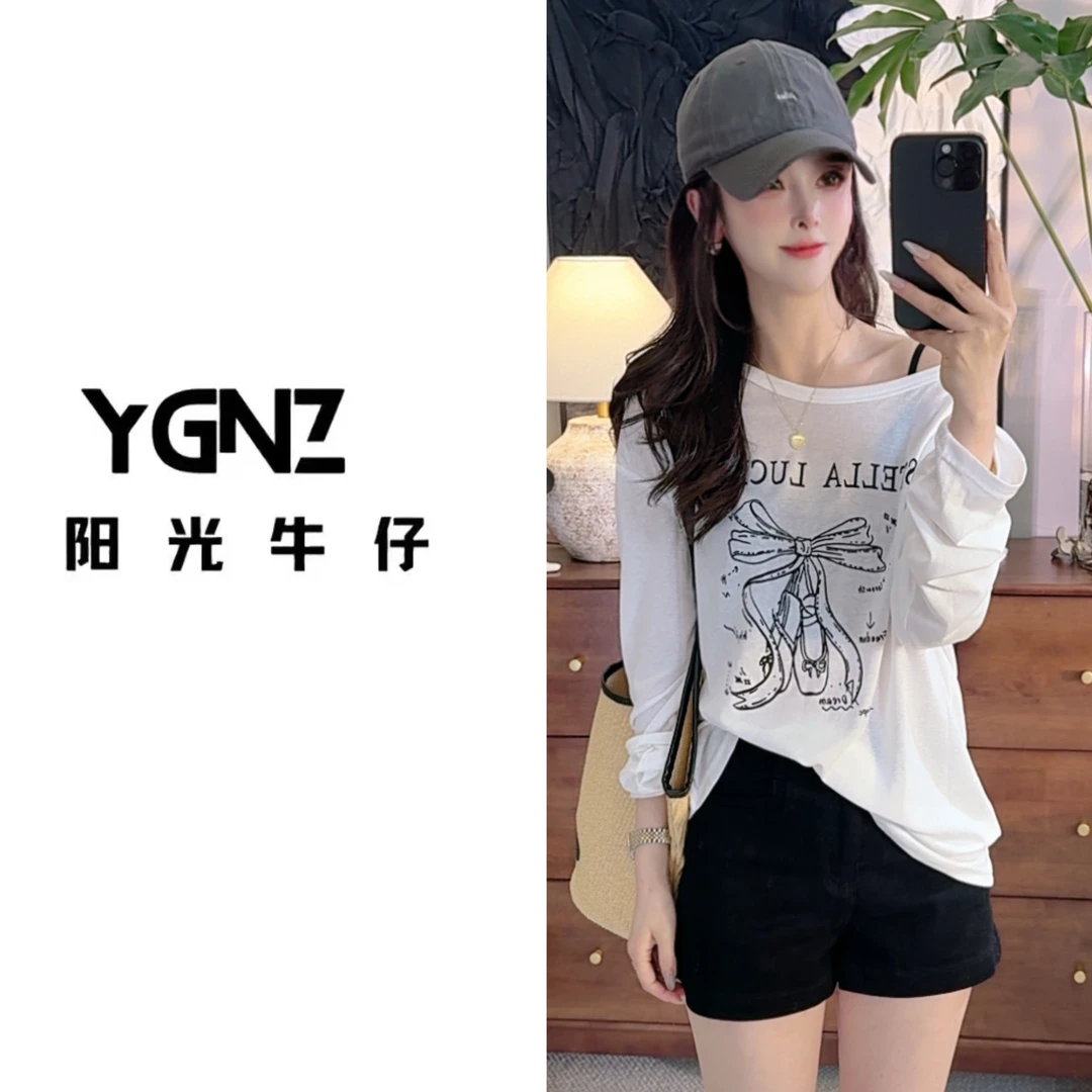 【阳光牛仔】“少女心”蝴蝶结斜肩长袖防晒罩衫