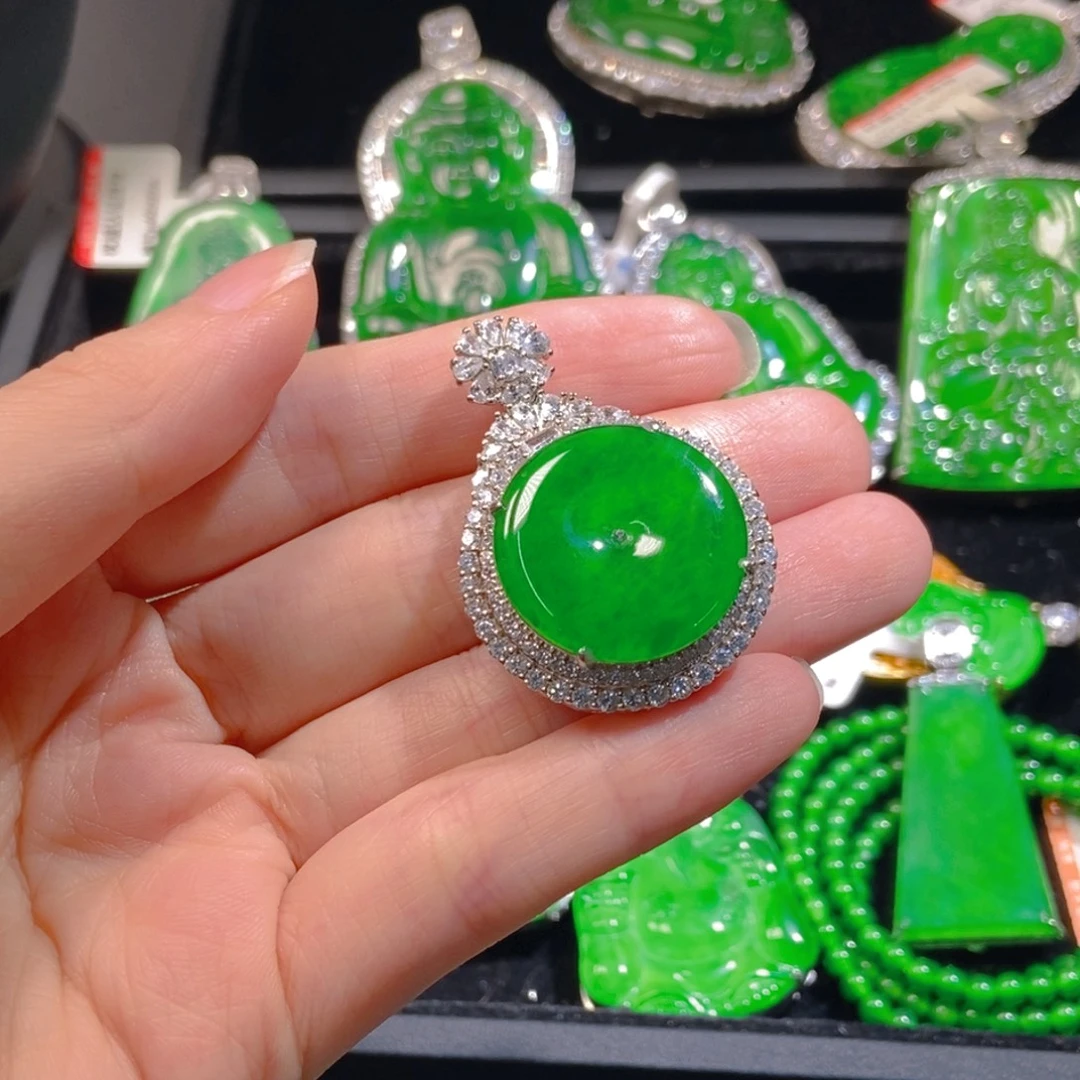 吊坠(不含链)银S925镶嵌翡翠