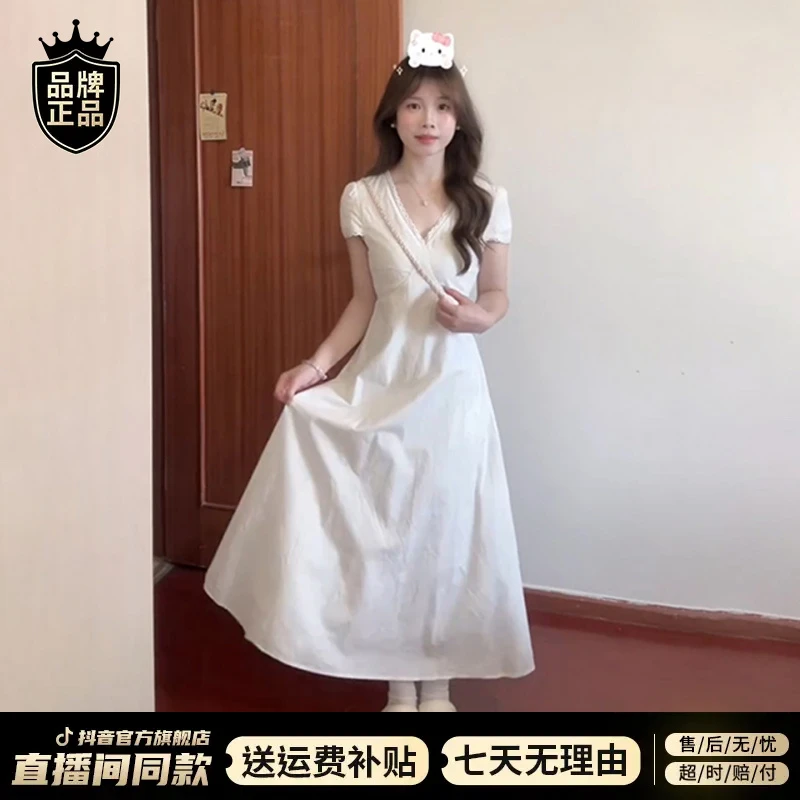 法式白色连衣裙子女夏季2025新款今年流行爆款漂亮绝美高级感长裙