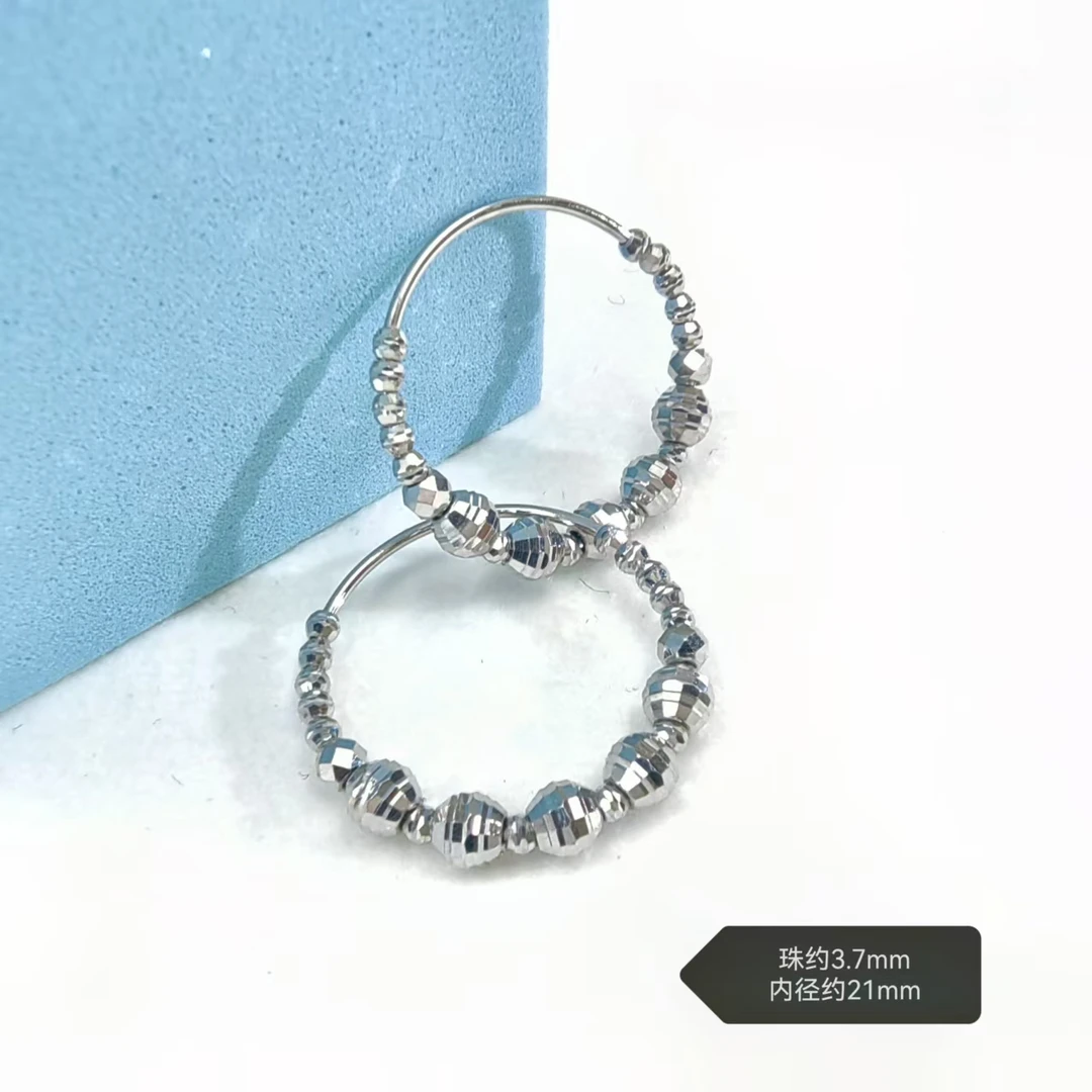 PT950铂金耳饰 切面蹦迪珠铂金耳圈 约22mm 时尚百搭