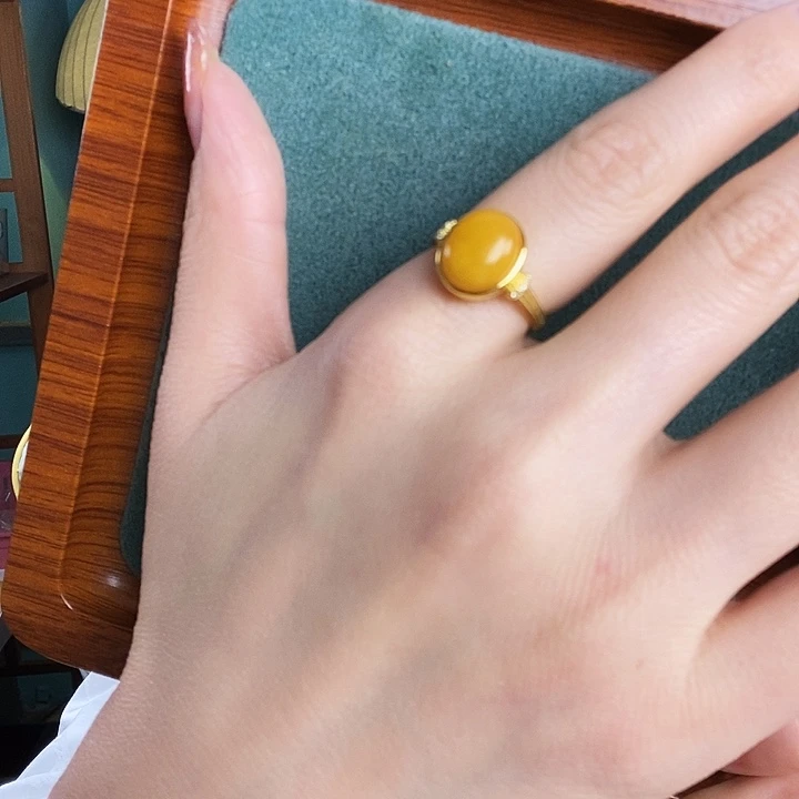 蜜蜡银S925镶嵌戒指戒指