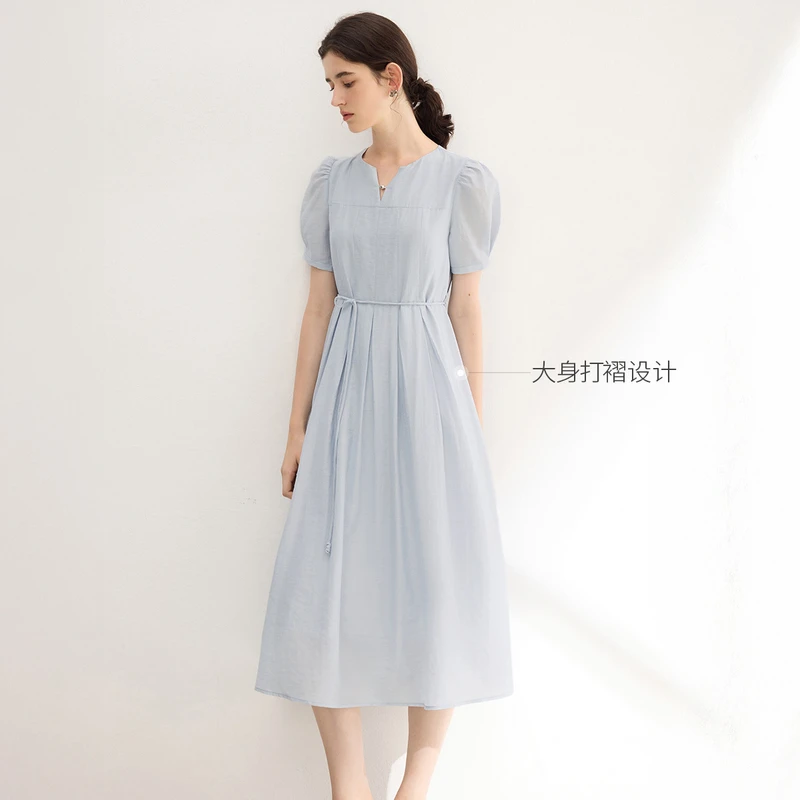 【绿子粉丝】亦谷短袖连衣裙女装2025夏季新款简约时尚裙子G5SAL083