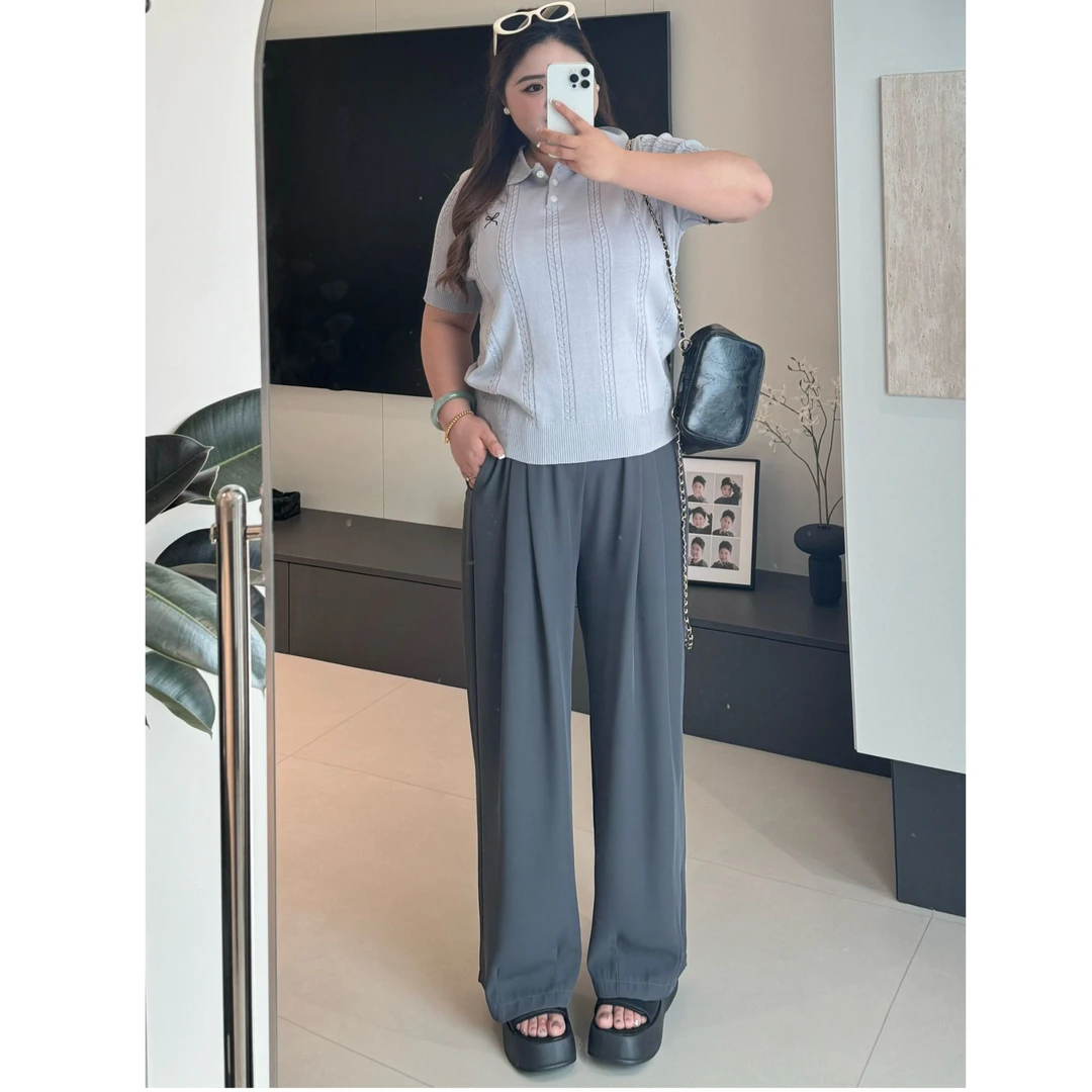 【现货-夏季TR面料】大码新款TR西装面料高级垂感宽松显瘦女阔腿裤