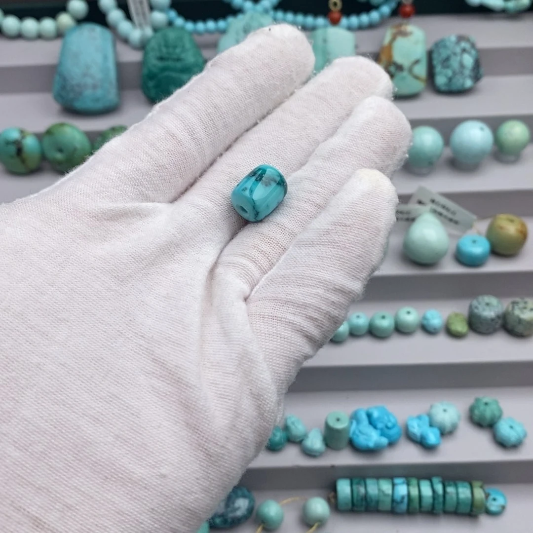 未镶嵌绿松石卡9高瓷蓝网花桶珠