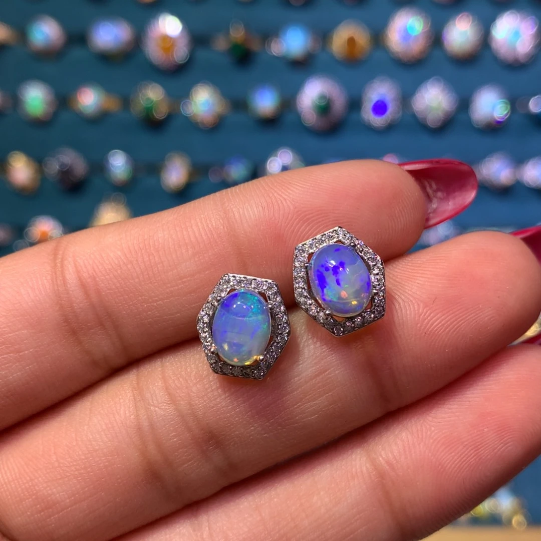 欧泊银S925镶嵌耳饰