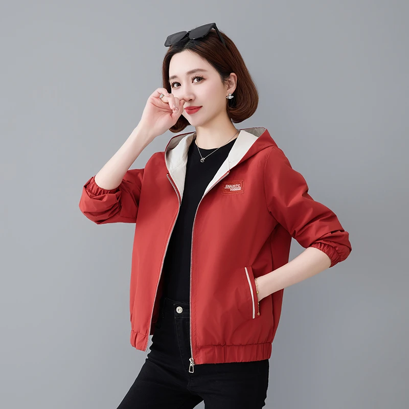 秋季新品风衣夹克女2024年新款韩版宽松连帽妈妈时尚休闲百搭外套