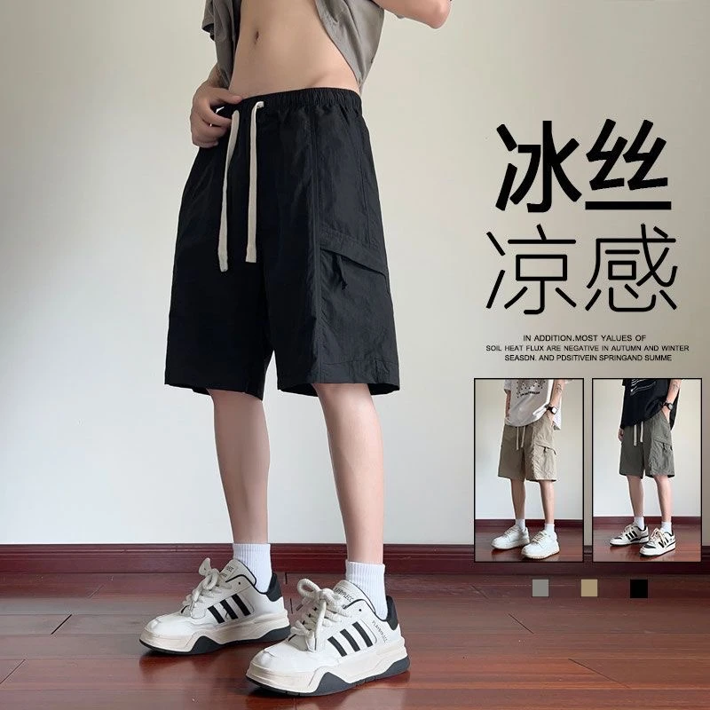 工装短裤男2025新款夏季冰丝薄款直筒宽松外穿潮流五分休闲中裤子