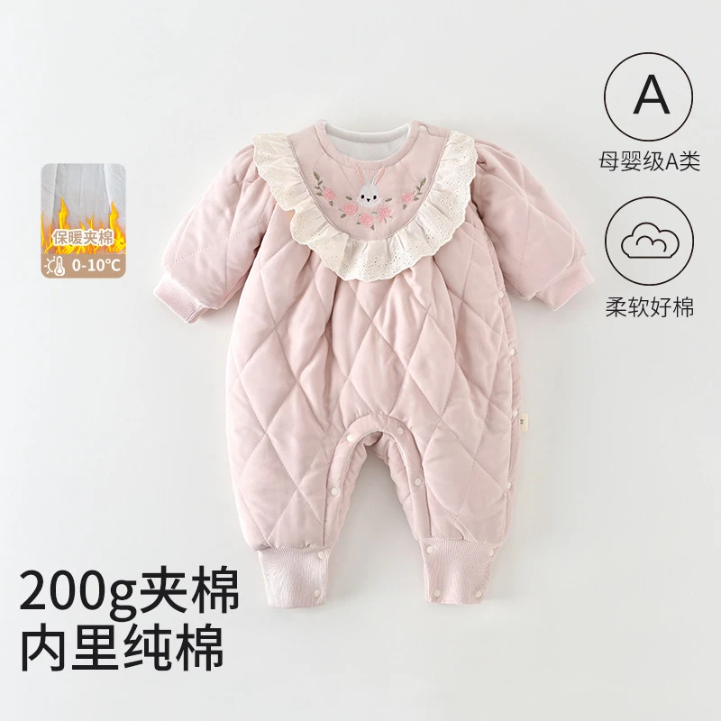 婴儿衣服秋冬装宝宝连体衣公主加厚夹棉婴幼儿超萌棉服外出服冬季