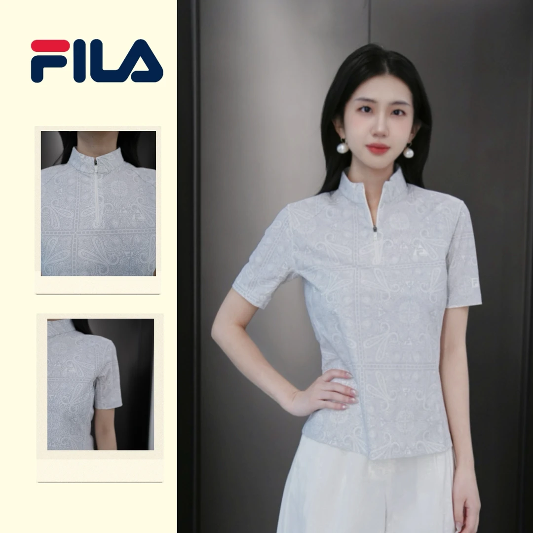 【新中式短袖清仓】斐乐女装夏高级感优雅复古修身短袖A11W537118F