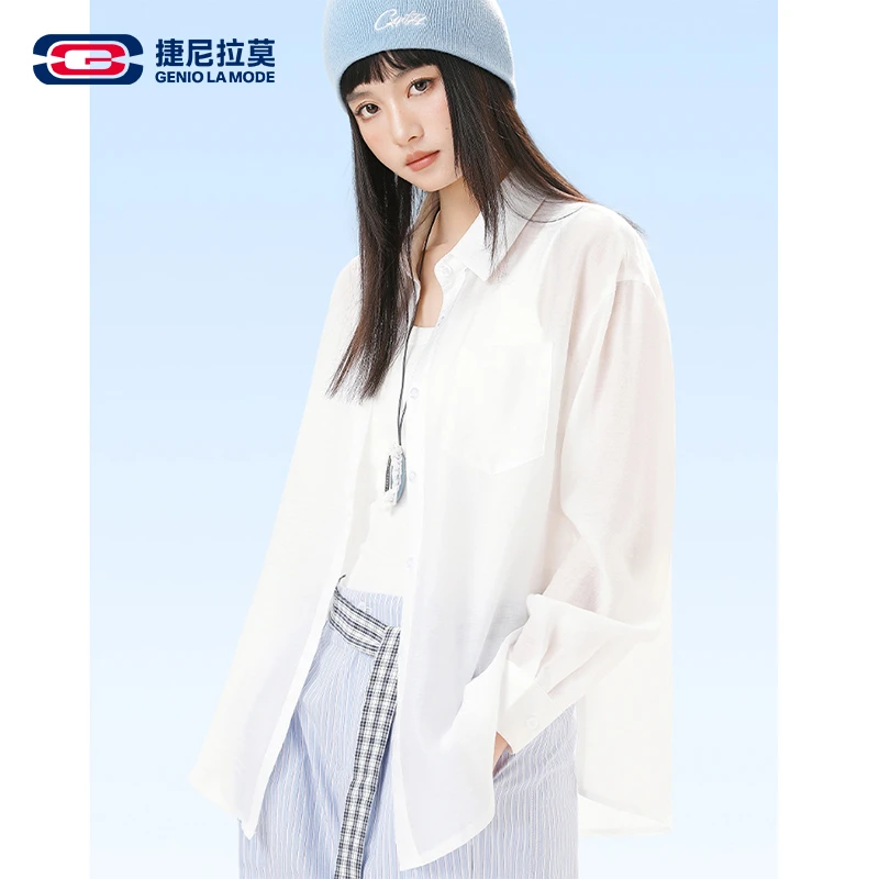 翻领雪纺上衣宽松衬衫女2025夏季新款法式微透衬衣休闲风防晒外套
