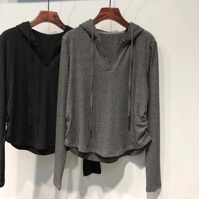 胖妹妹大码别致设计感连帽衫长袖T恤女春秋显瘦叠穿薄款上衣韩版