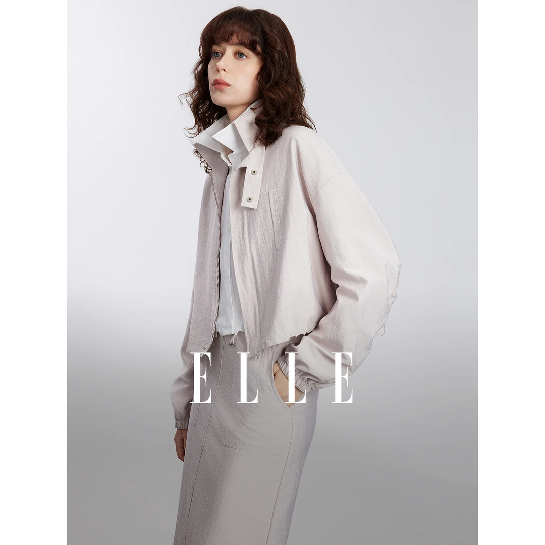 ELLE法式户外宽松休闲立领短外套女2025春新款设计感通勤ED50624