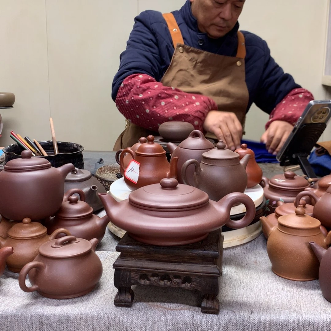 紫泥茶壶虚扁260 C半手工制作