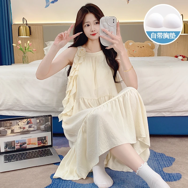 女大学生睡衣女夏季新款吊带甜美少女家居服睡衣带胸垫一体可外穿