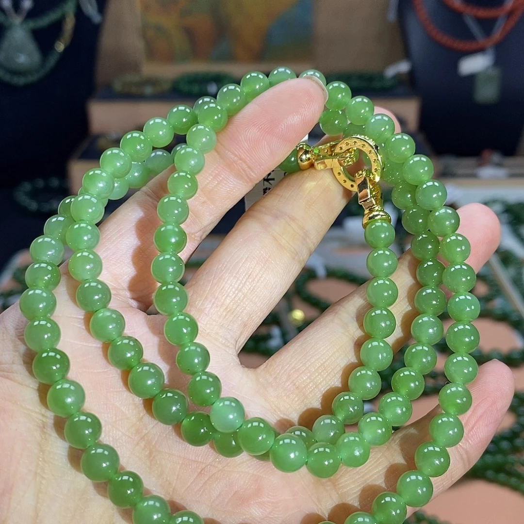颈饰未镶嵌和田玉（碧玉）6mm果绿