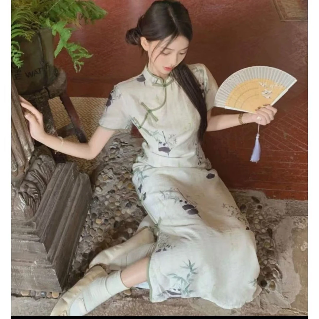 YH-66811大码女装胖mm新中式改良旗袍连衣裙优雅复古夏2025新款