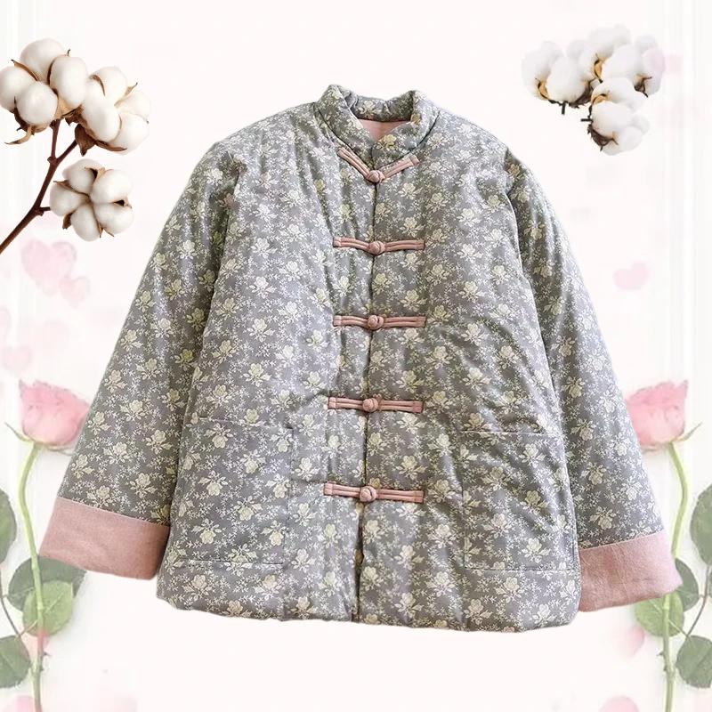 棉衣短款冬季外套立领碎花棉袄棉服加绒民族风小棉女加厚