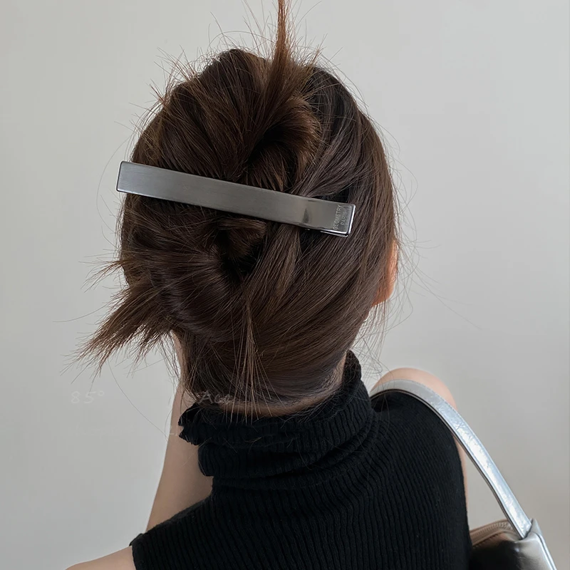韩系银色发夹后脑勺女2025新款高端侧边一字夹大号发量大鸭嘴夹