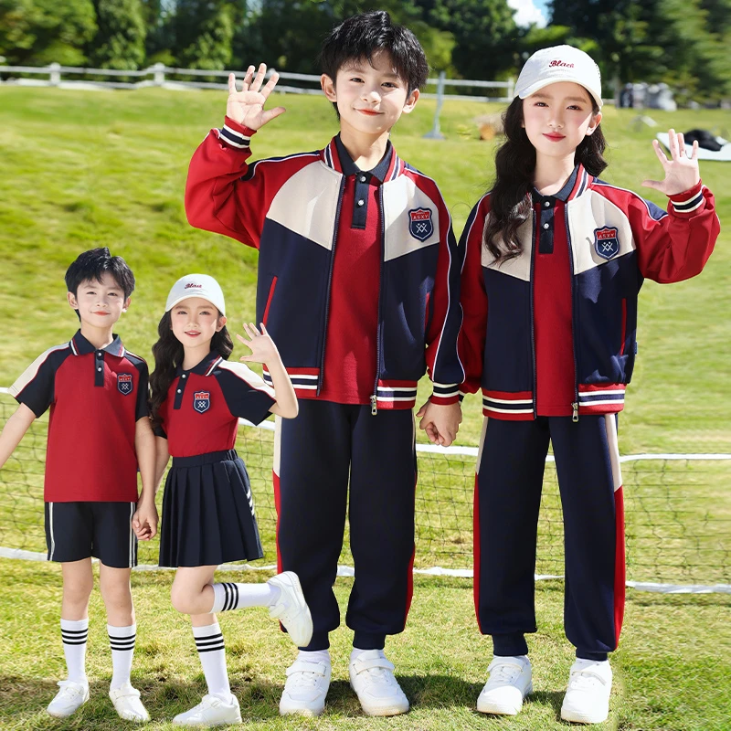 幼儿园园服春夏秋装小学生校服年级服班服红色运动会毕业拍照套装