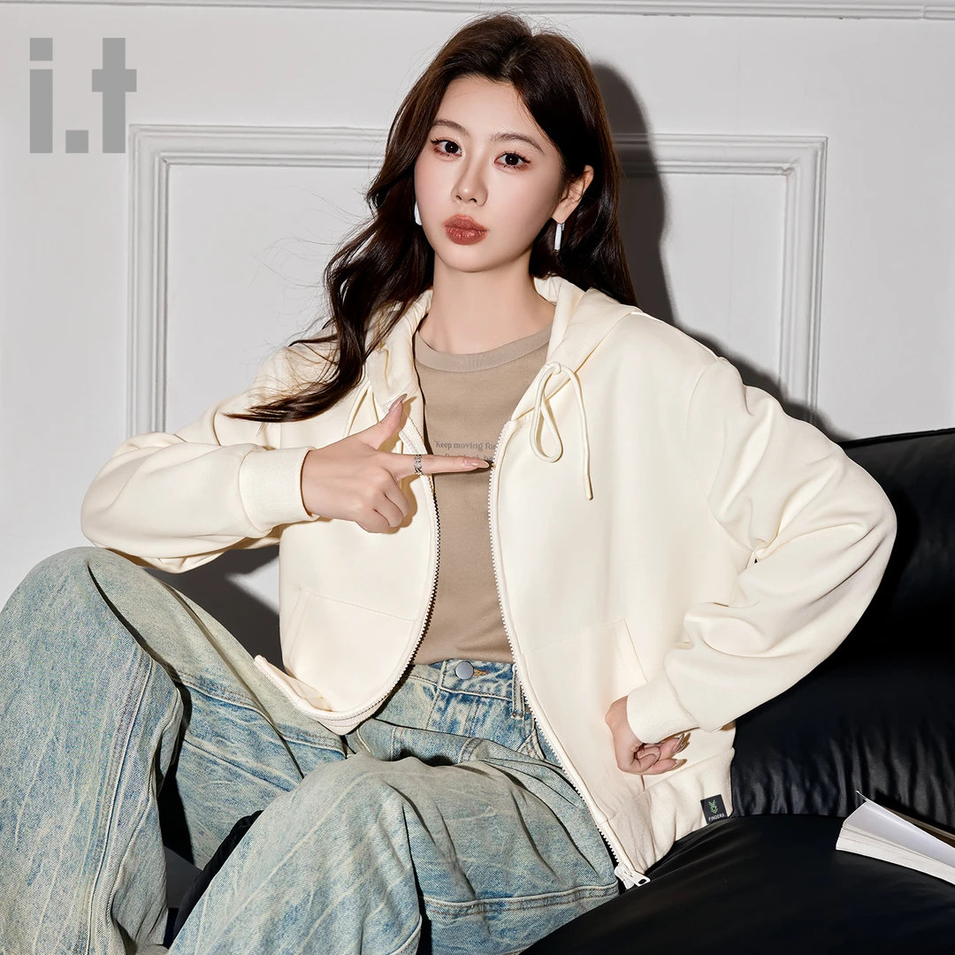 it FINGERCROXX开衫连帽卫衣女2025新款春秋季穿搭设计感短款外套